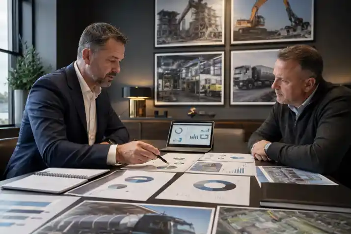 Insurance broker discussing a cover programme with a hazardous trade operator, commercial insurance, specialist commercial insurance, commercial insurance broker