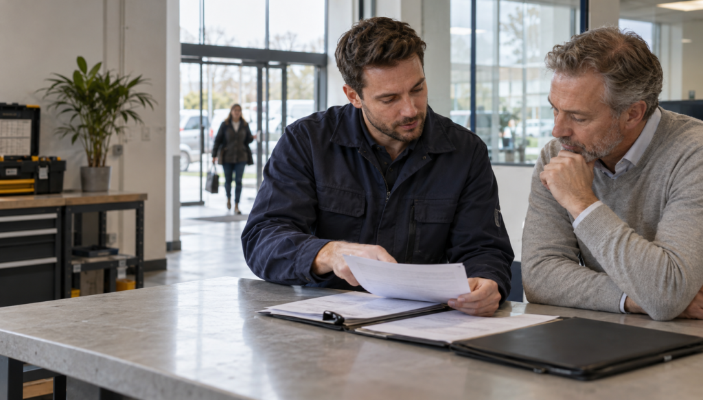 Commercial contractors reviewing a public liability policy schedule on site, business public liability insurance, public liability insurance, business liability insurance cost